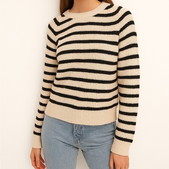 Simons Icone Black and Cream Knit Striped Sweater - Picture 1 of 7